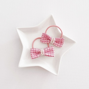 Girl Hair Tie Bow Plaid Pearls CNY Pair (GPT9539)